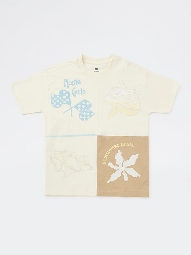 Boys Off-White Printed Cotton T-Shirt