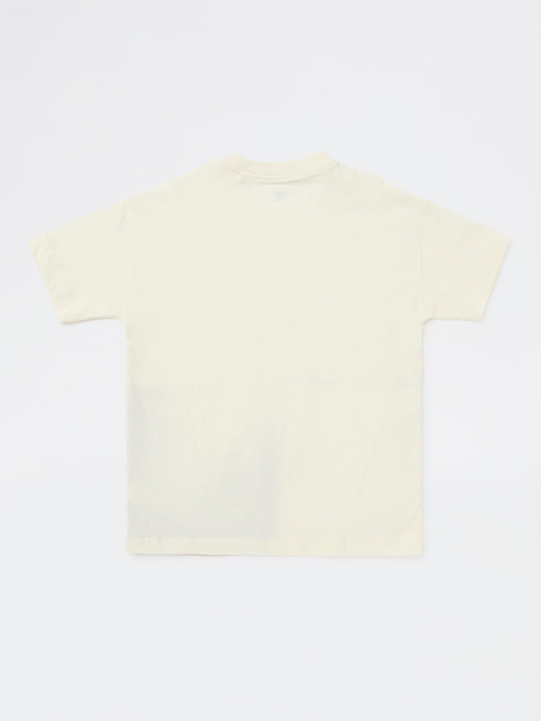 Boys Off-White Printed Cotton T-Shirt