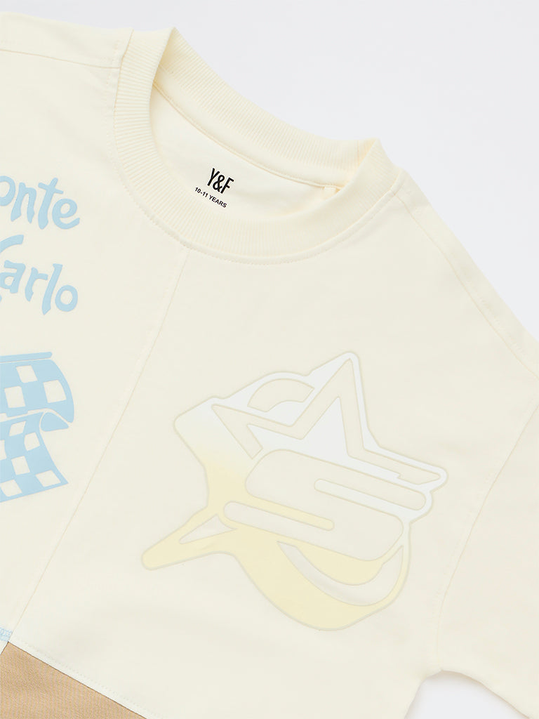 Boys Off-White Printed Cotton T-Shirt