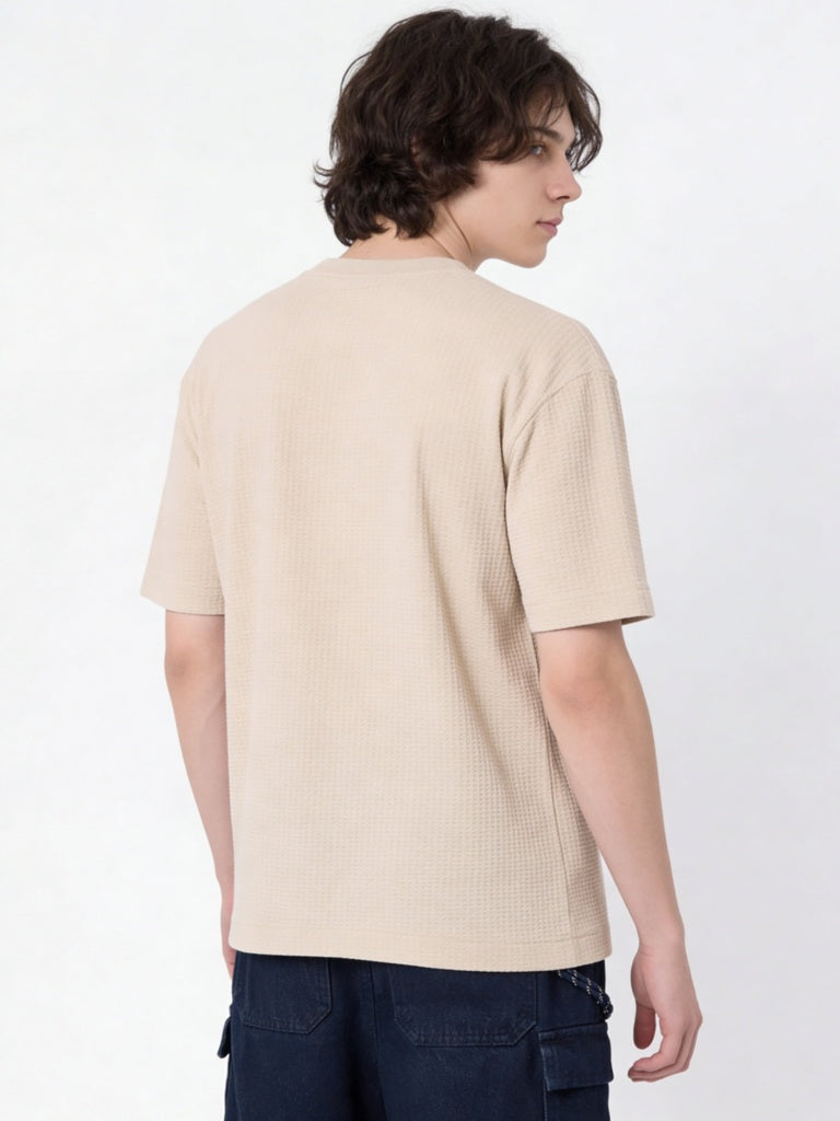 Boys Beige Printed Cotton-Blend T-Shirt