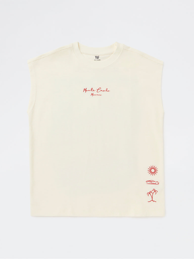 Boys Off-White Landscape Printed Cotton T-Shirt