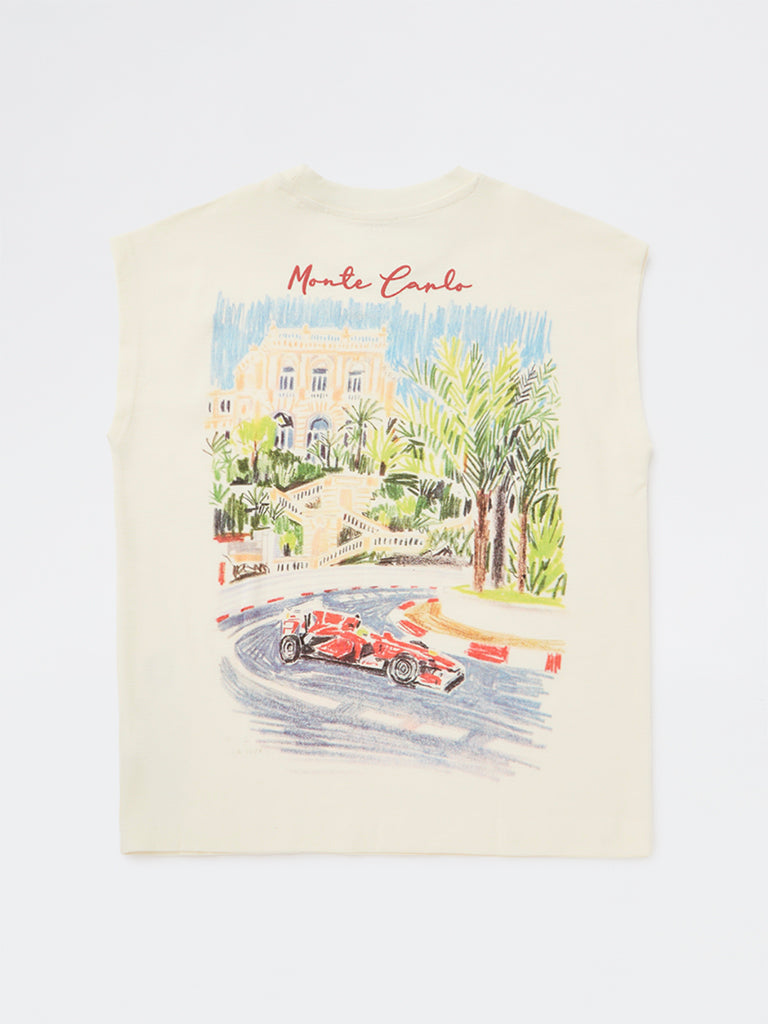 Boys Off-White Landscape Printed Cotton T-Shirt