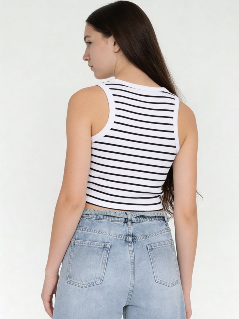 Girls White Striped Cotton-Blend Top