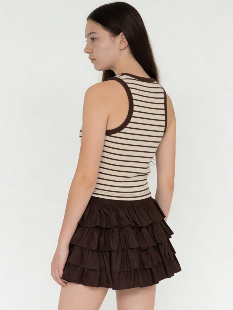 Girls Brown Striped Cotton-Blend Top