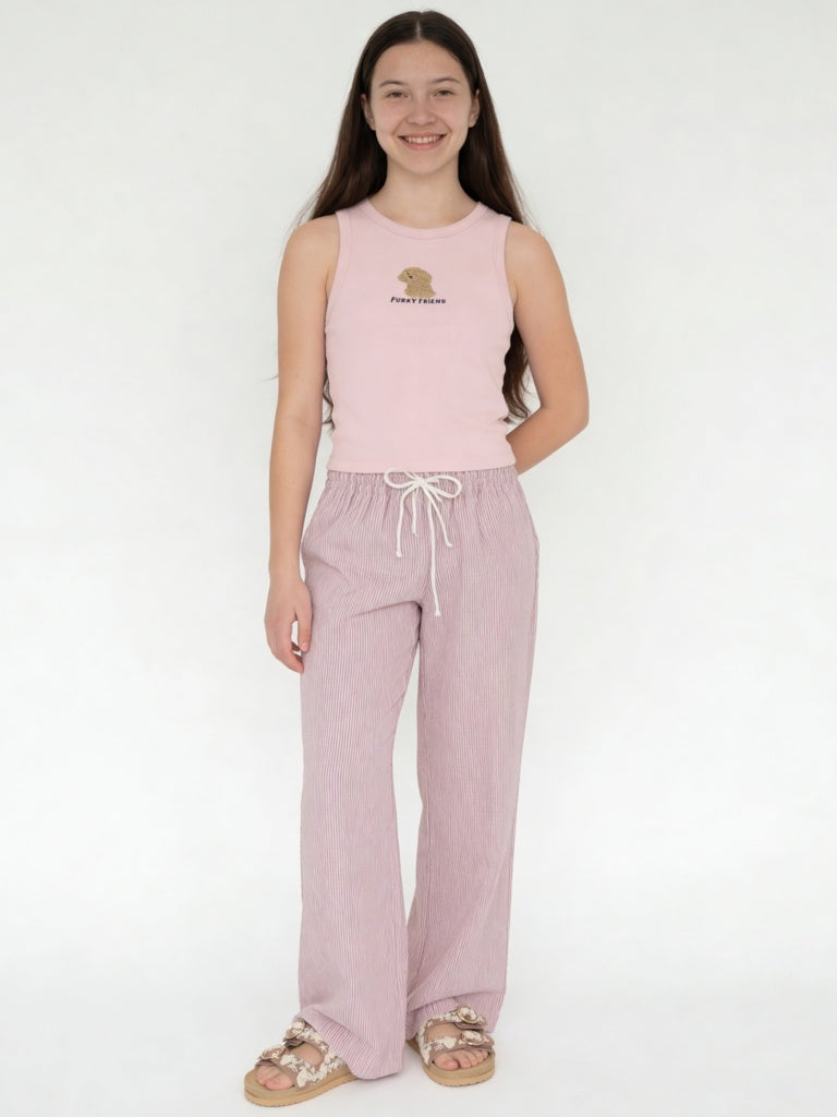 Girls Pink Ribbed Cotton-Blend Top
