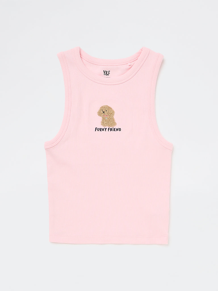 Girls Pink Ribbed Cotton-Blend Top