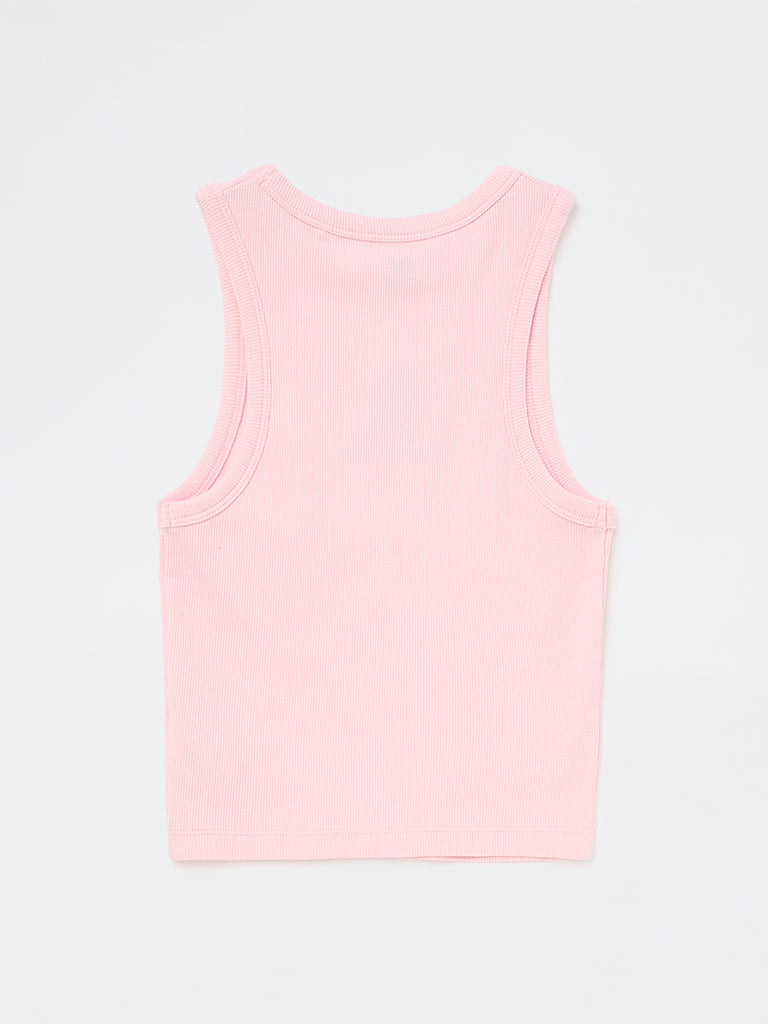 Girls Pink Ribbed Cotton-Blend Top