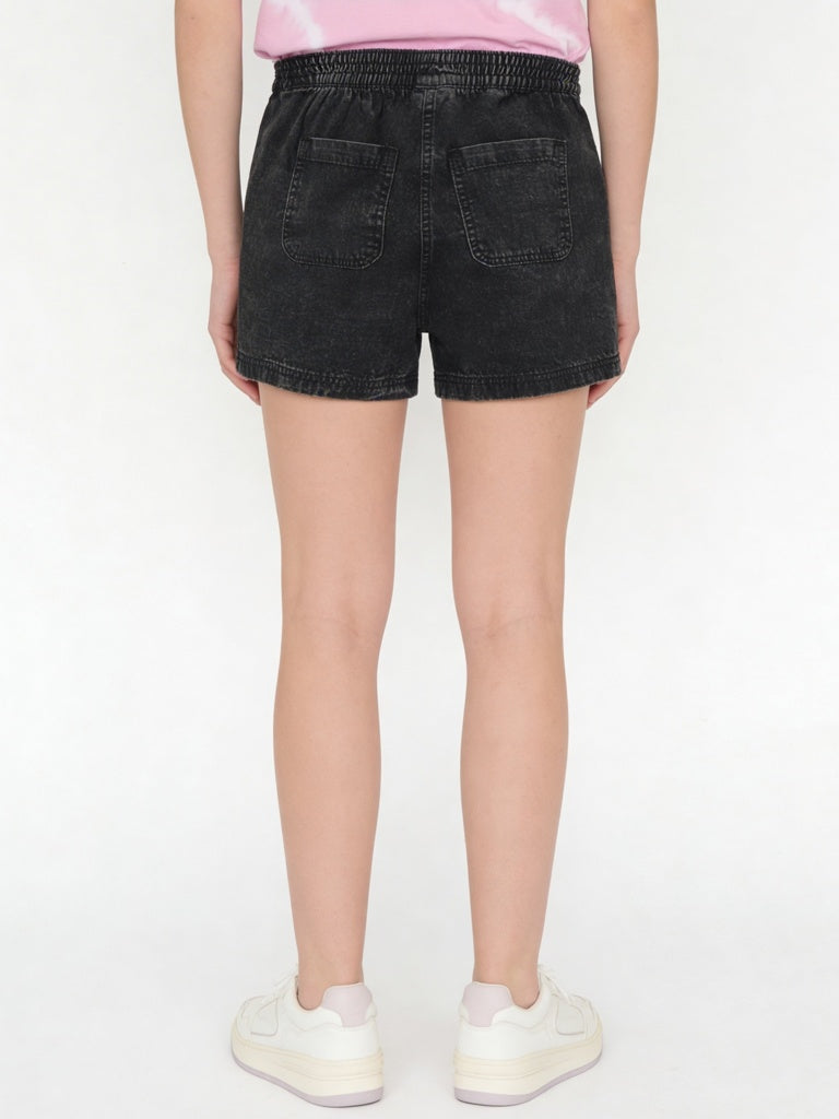 Girls Black High-Rise Denim Shorts