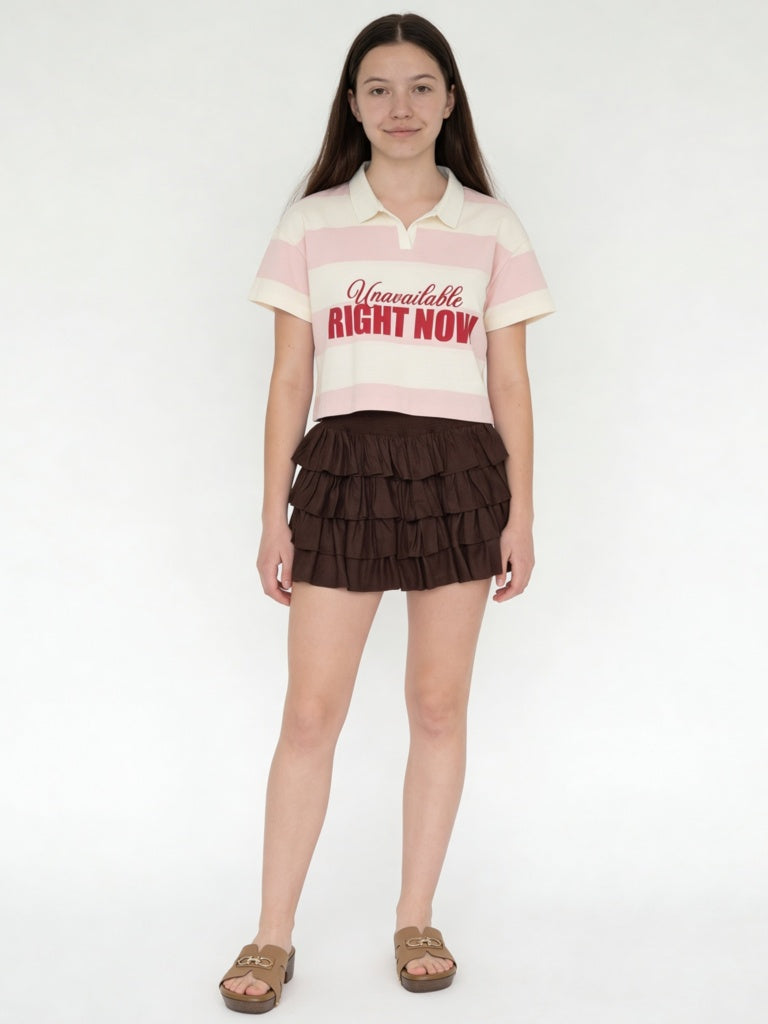 Girls Brown Ruffled High-Rise Tiered Skirt