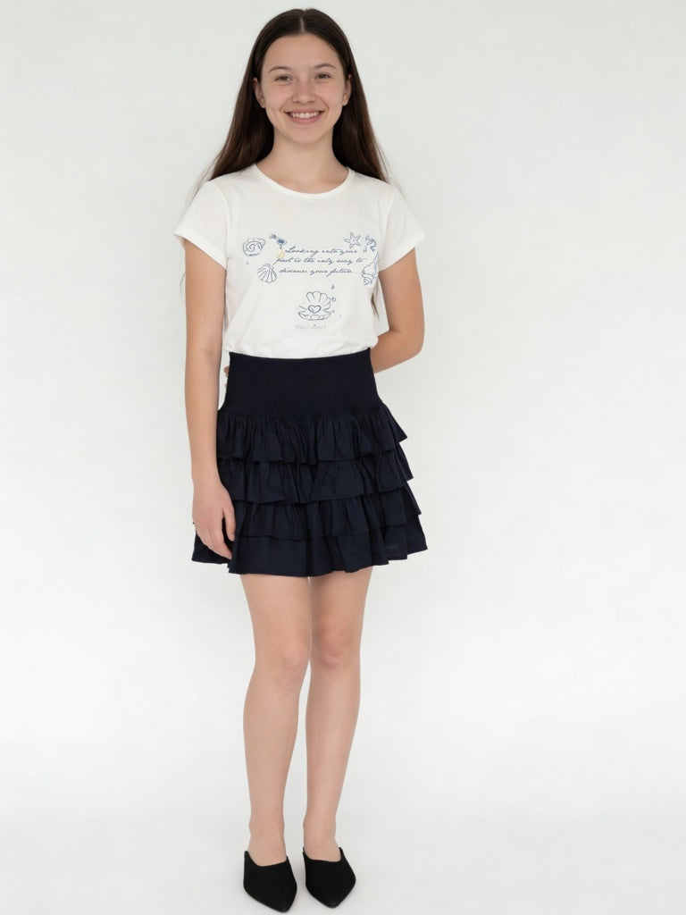 Girls Navy Ruffled High-Rise Tiered Skirt