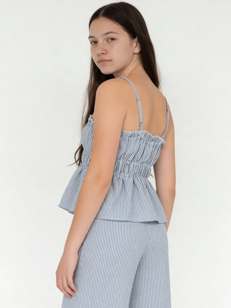 Girls Blue Striped Smocked Top