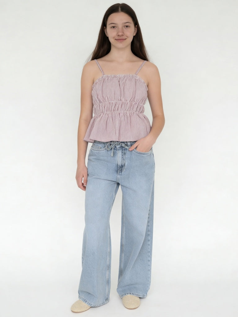 Girls Dusty Rose Striped Peplum Top