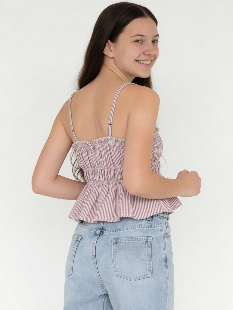 Girls Dusty Rose Striped Peplum Top