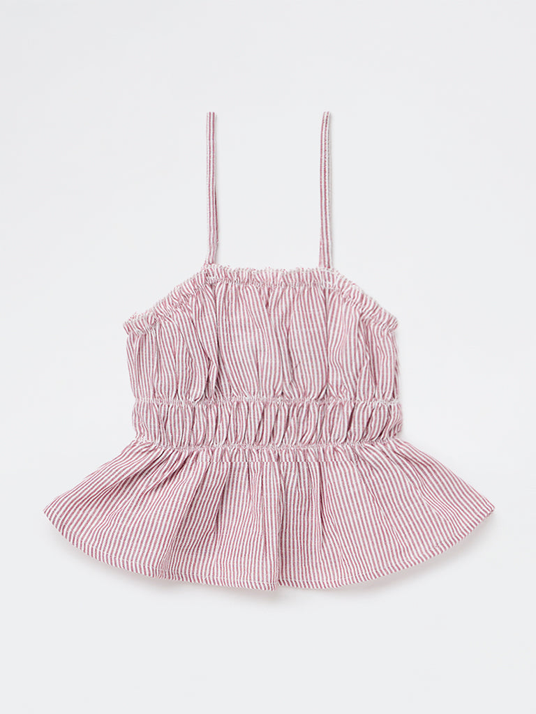 Girls Dusty Rose Striped Peplum Top