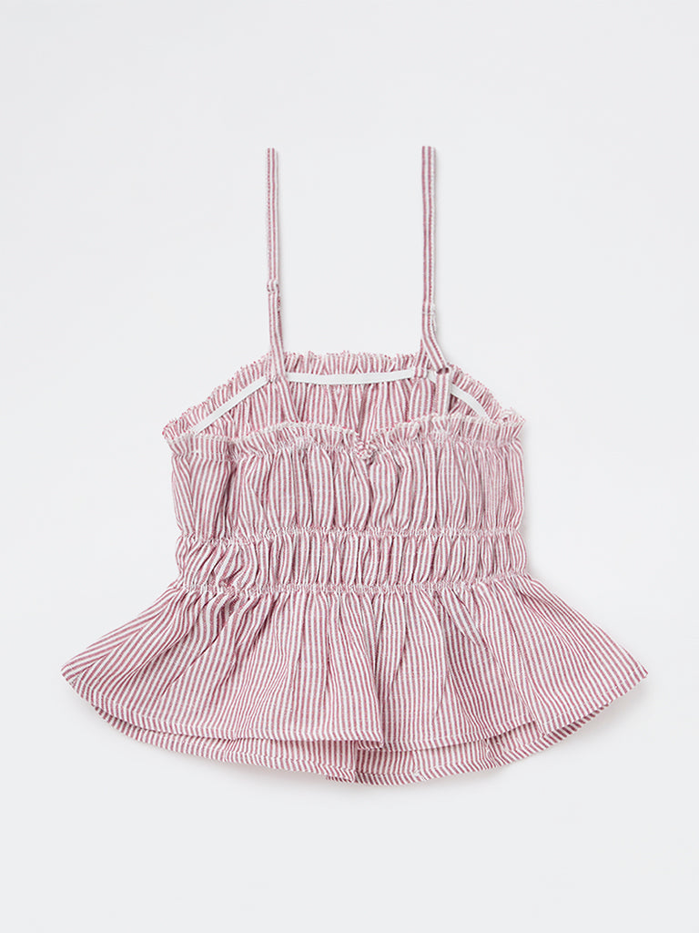 Girls Dusty Rose Striped Peplum Top