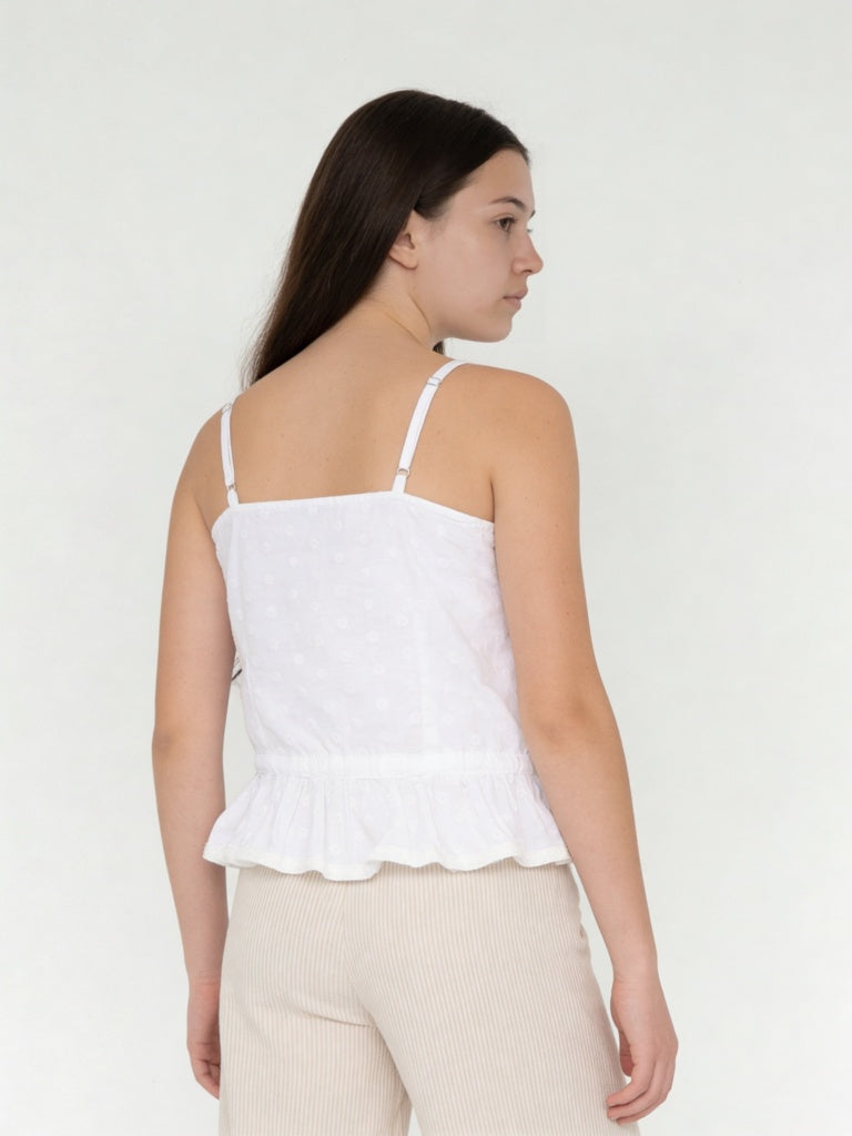 Girls White Embroidered Cotton Top