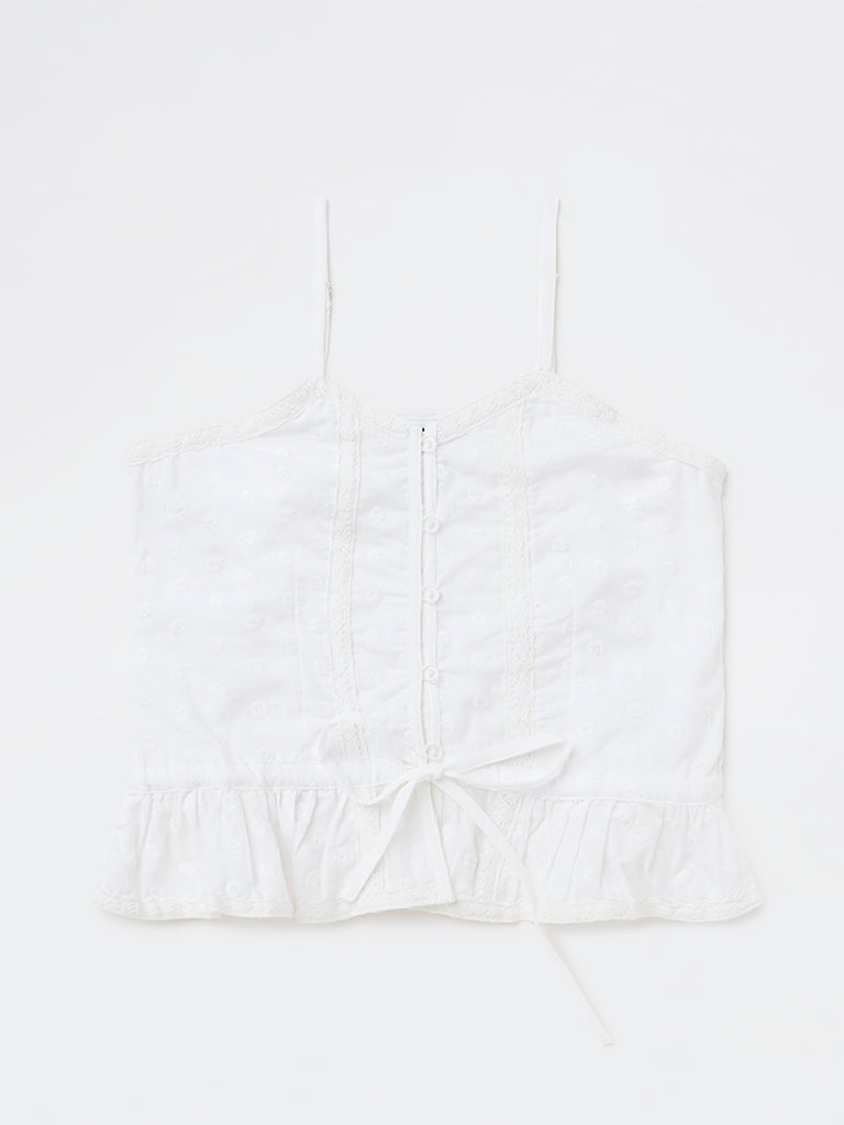 Girls White Embroidered Cotton Top