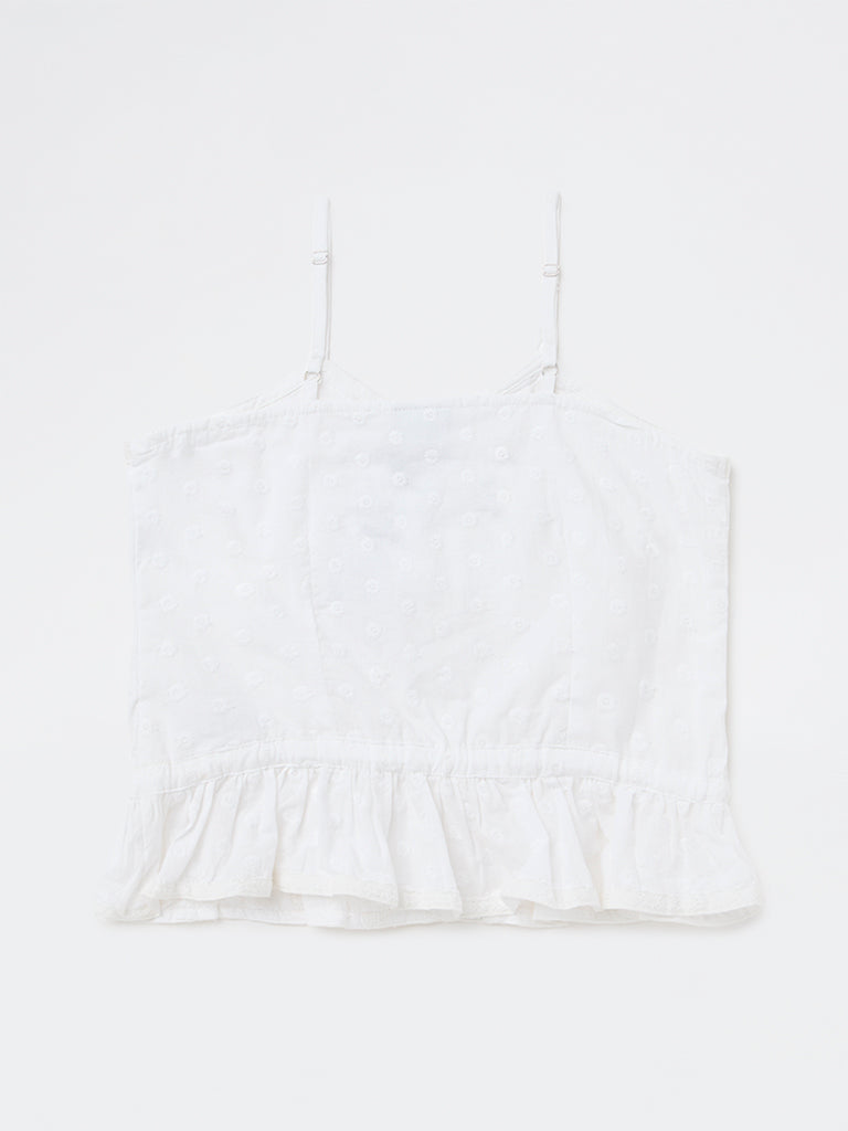 Girls White Embroidered Cotton Top