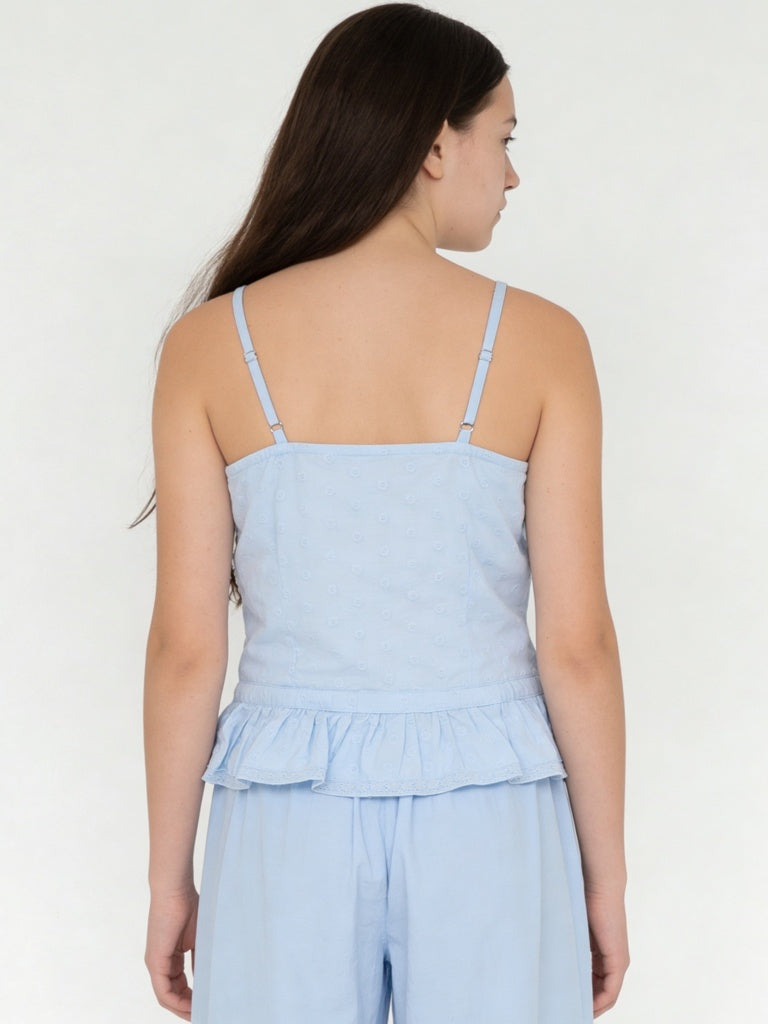 Girls Blue Embroidered Cotton Top
