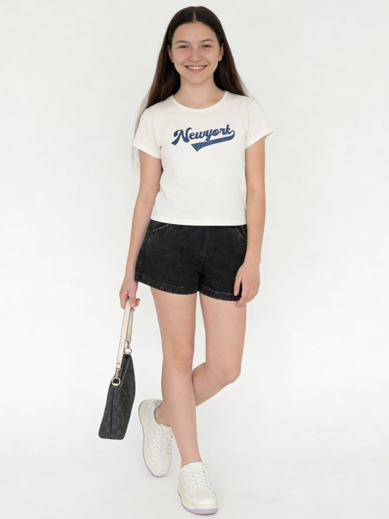 Girls White Text-Embroidered Cotton-Blend T-Shirt