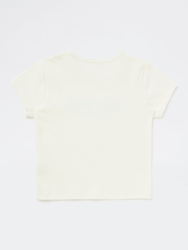 Girls White Text-Embroidered Cotton-Blend T-Shirt