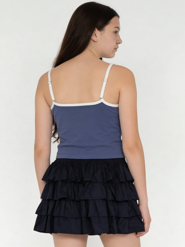 Girls Blue Numerical Printed Cotton-Blend Top