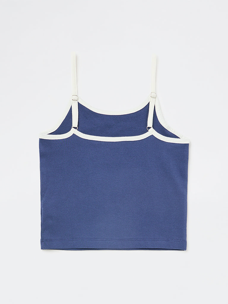 Girls Blue Numerical Printed Cotton-Blend Top