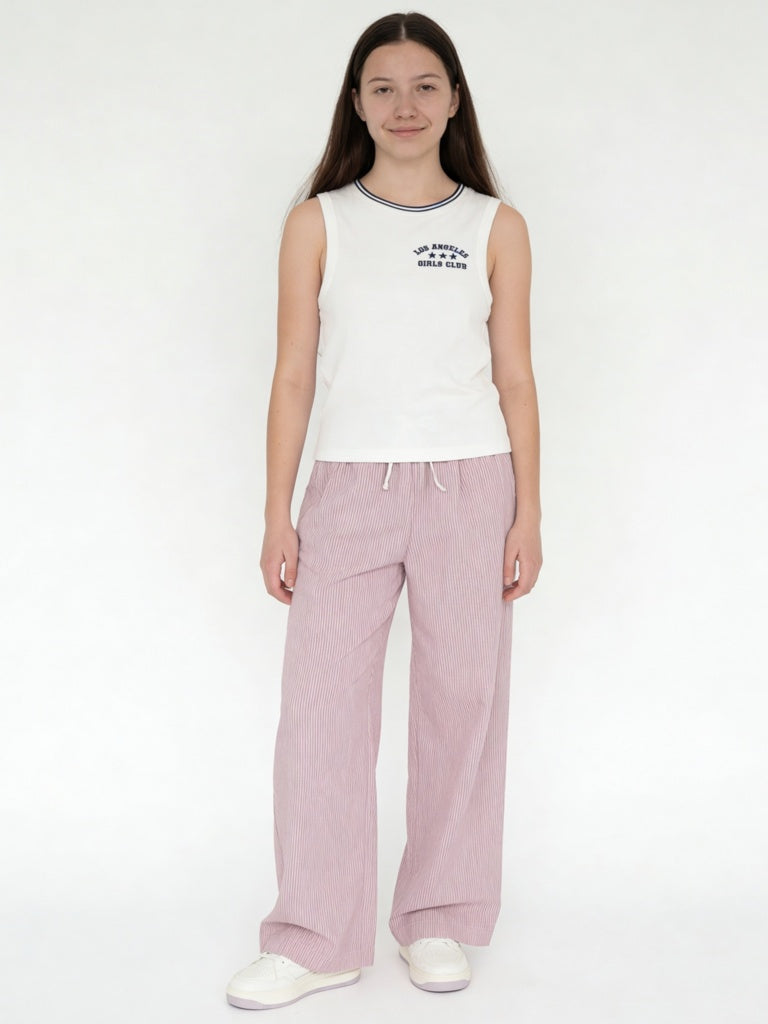 Girls White Text Embroidered Cotton-Blend Top
