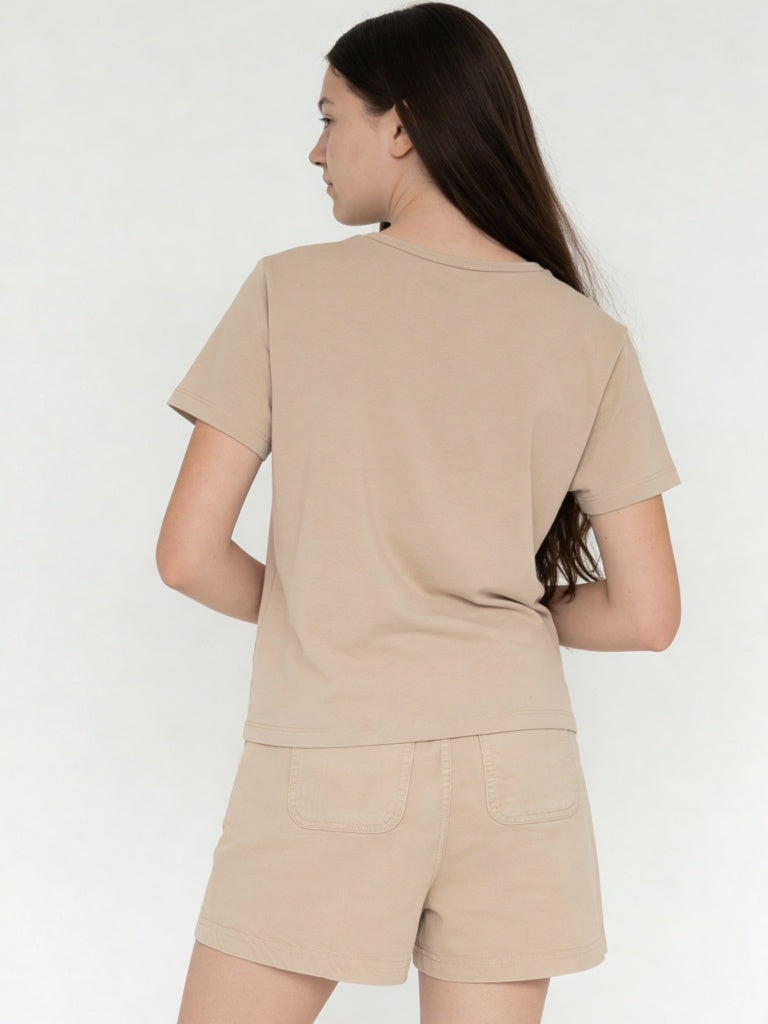 Girls Beige Printed Cotton-Blend T-Shirt