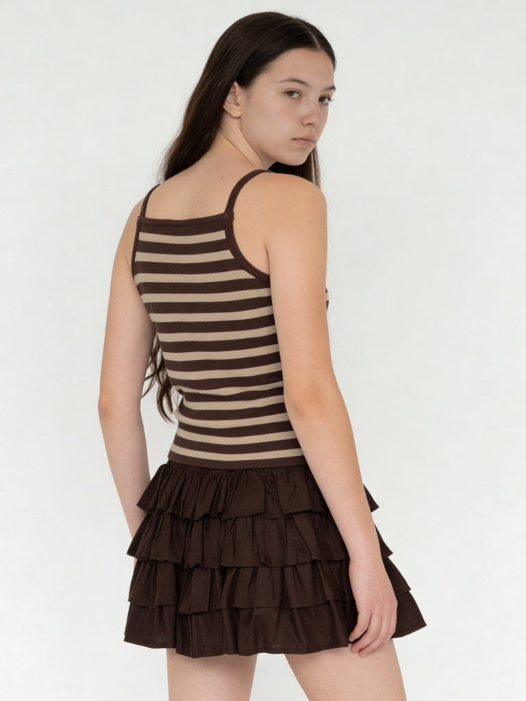 Girls Brown Striped Cotton-Blend Top
