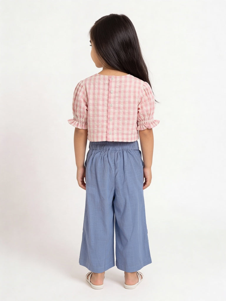 Utsa Kids Girls Blue Wide-Leg Cotton Culotte Pants - (2-8 yrs)