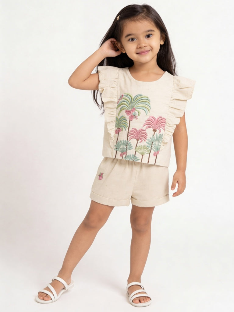 Utsa Kids Girls Off-White Fruit Cotton-Blend Shorts - (2-8 yrs)