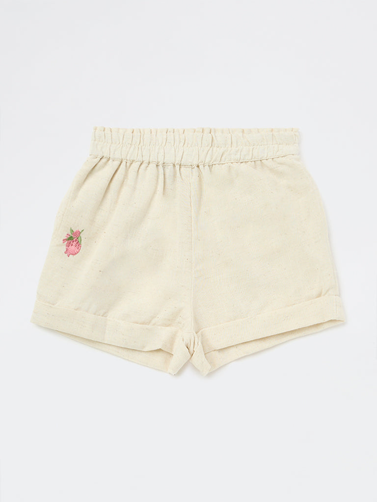 Utsa Kids Girls Off-White Fruit Cotton-Blend Shorts - (2-8 yrs)