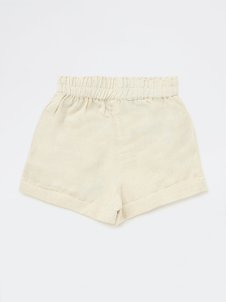 Utsa Kids Girls Off-White Fruit Cotton-Blend Shorts - (2-8 yrs)