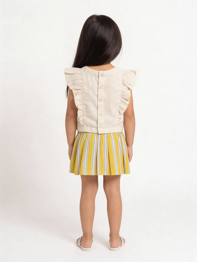 Utsa Kids Girls Yellow Striped Cotton Flared Skirt - (2-8 yrs)