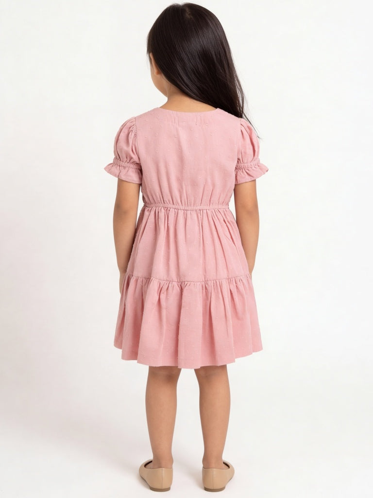 Utsa Kids Girls Pink Embroidered Cotton-Blend Tiered Dress - (2-8 yrs)