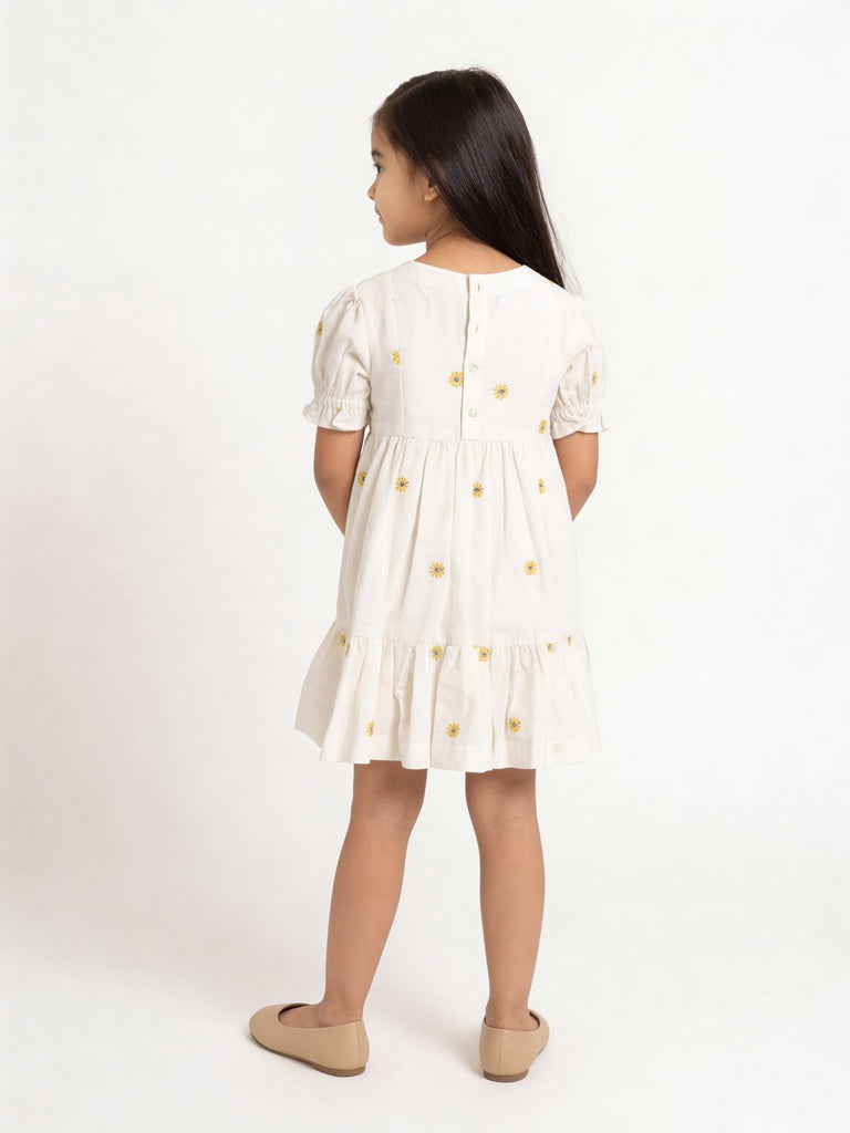 Utsa Kids Girls White Floral Embroidered Cotton-Blend Dress - (2-8 yrs)