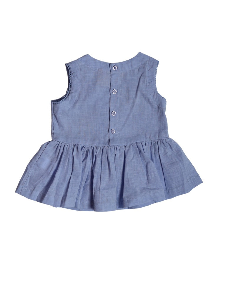 Utsa Kids Girls Blue Embroidered Cotton Peplum Top - (2-8 yrs)