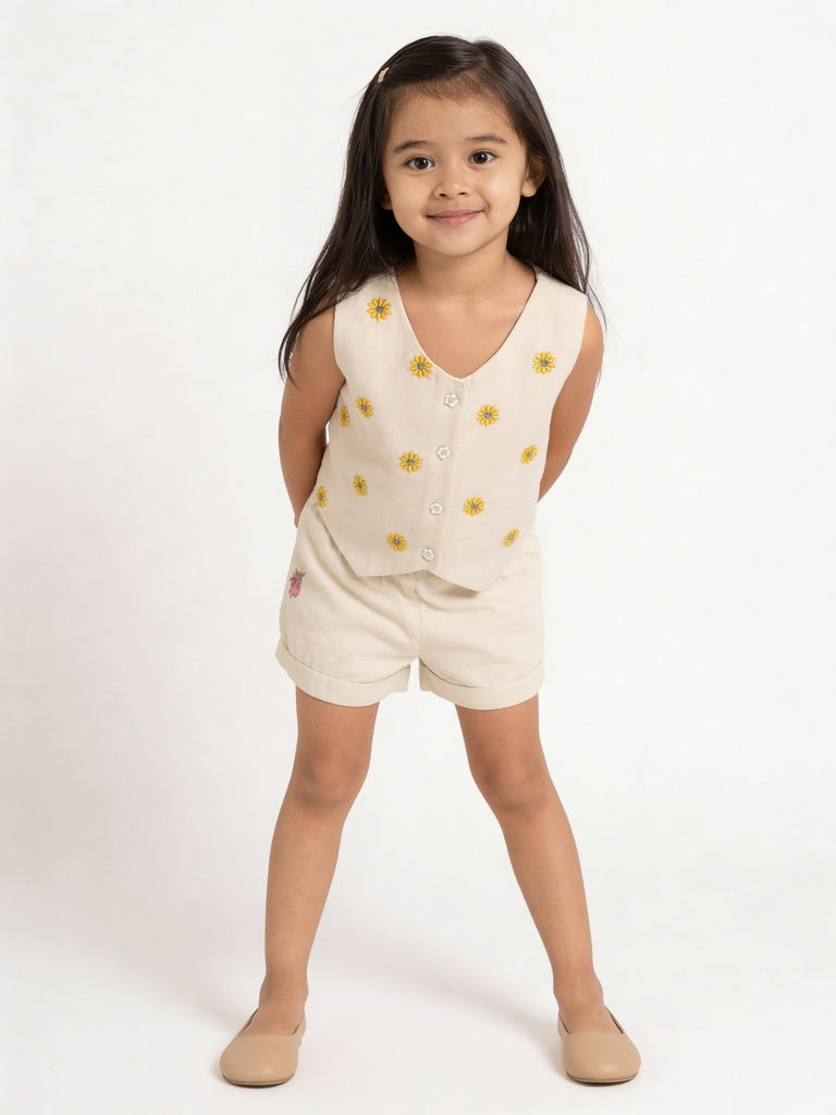 Utsa Kids Girls White Floral Embroidered Cotton-Blend Top - (2-8 yrs)