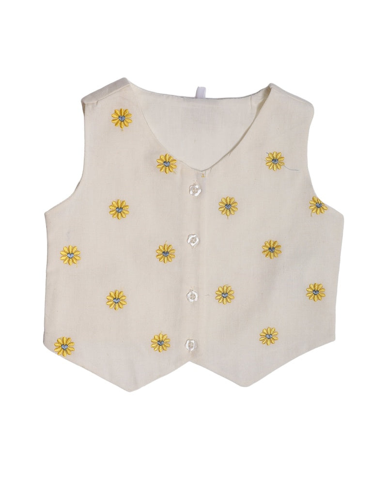 Utsa Kids Girls White Floral Embroidered Cotton-Blend Top - (2-8 yrs)