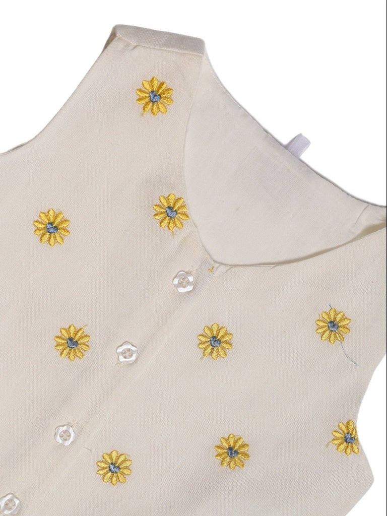 Utsa Kids Girls White Floral Embroidered Cotton-Blend Top - (2-8 yrs)