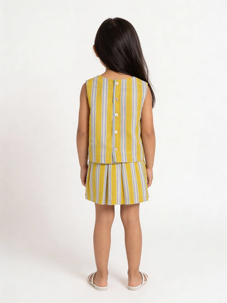Utsa Kids Girls Yellow Striped Embroidered Cotton Top - (2-8 yrs)