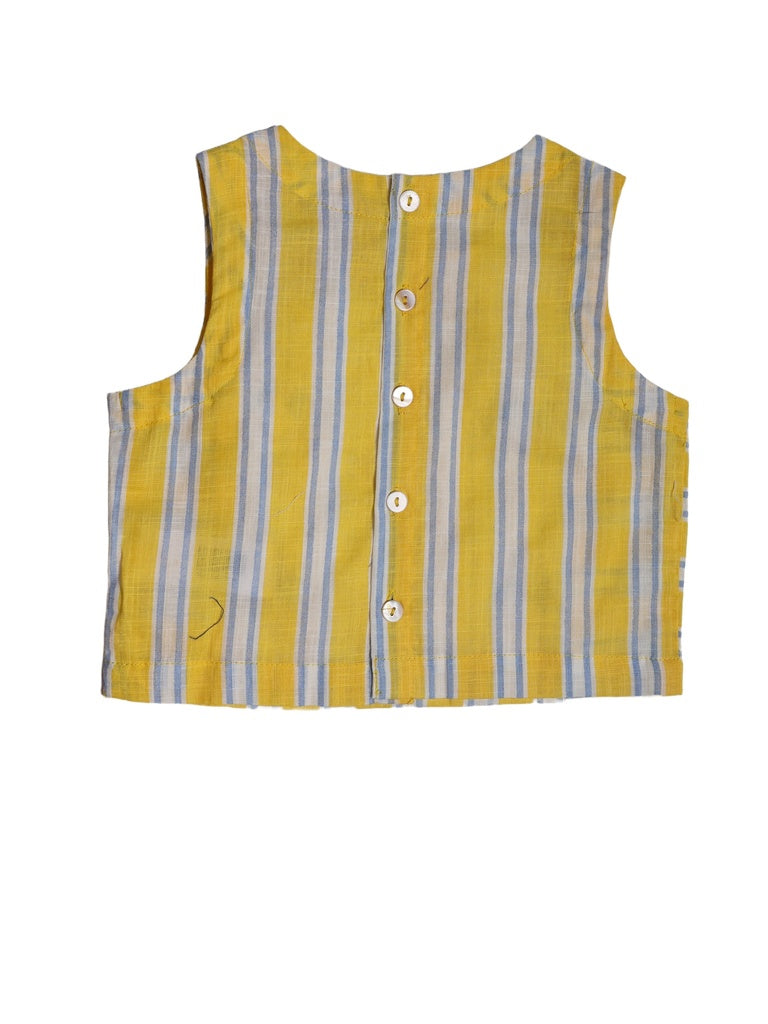 Utsa Kids Girls Yellow Striped Embroidered Cotton Top - (2-8 yrs)
