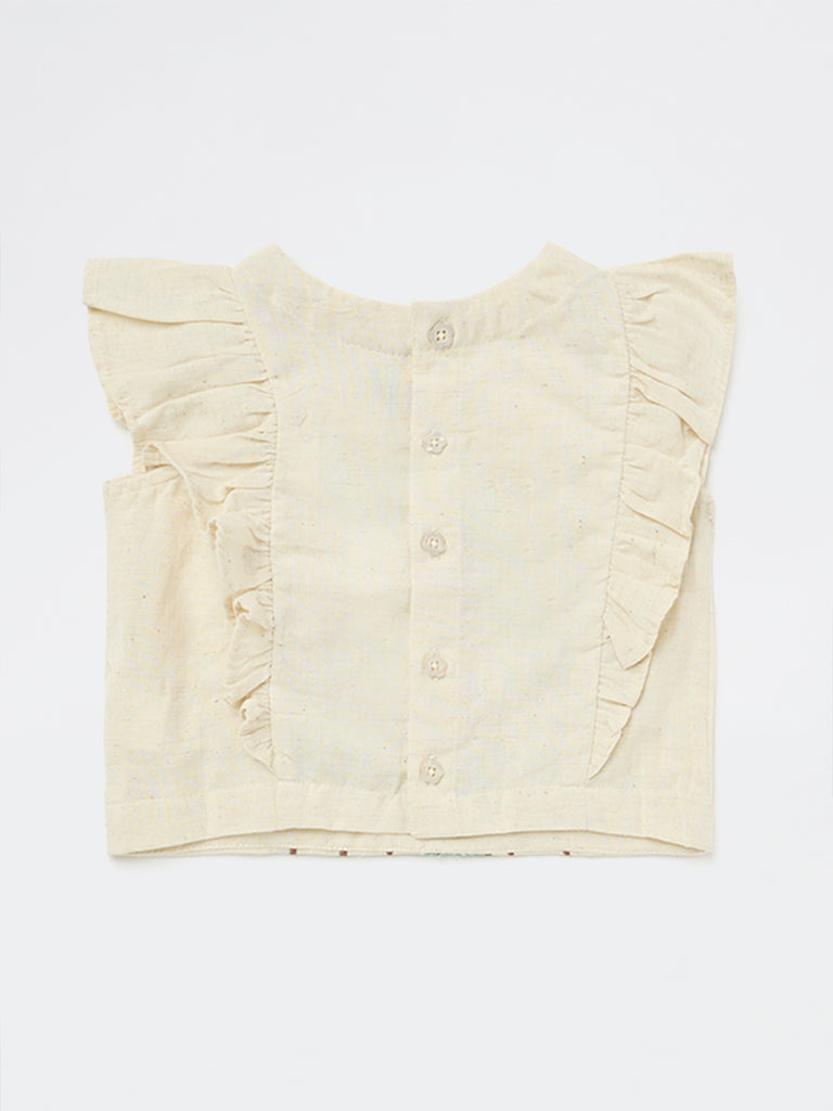 Utsa Kids Girls Off-White Embroidered Cotton-Blend Top - (2-8 yrs)