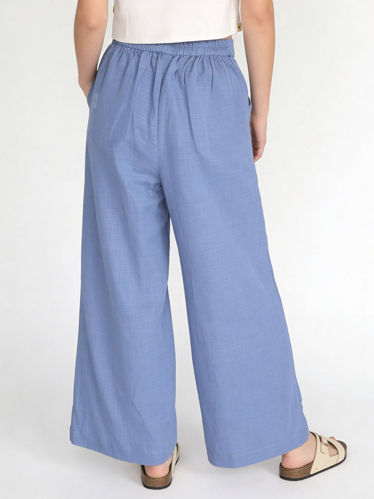 Utsa Kids Girls Blue Solid Cotton Wide-Leg Pants - (8-14 yrs)