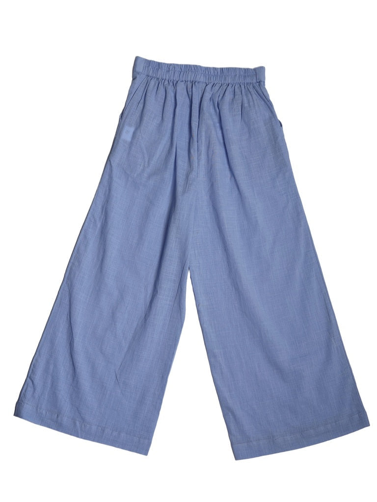 Utsa Kids Girls Blue Solid Cotton Wide-Leg Pants - (8-14 yrs)