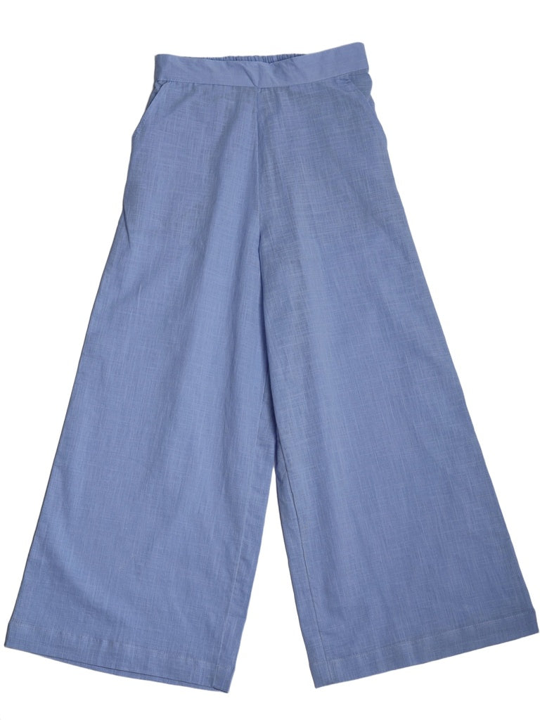 Utsa Kids Girls Blue Solid Cotton Wide-Leg Pants - (8-14 yrs)