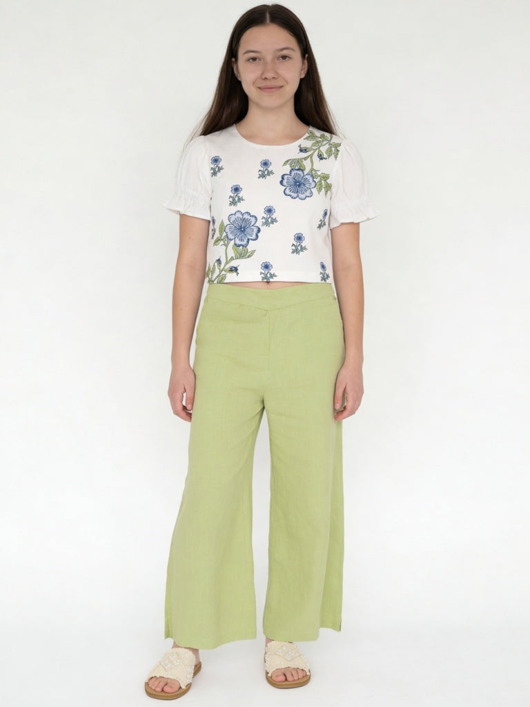 Utsa Kids Girls Green Cotton Ethnic Pants - (8-14 yrs)
