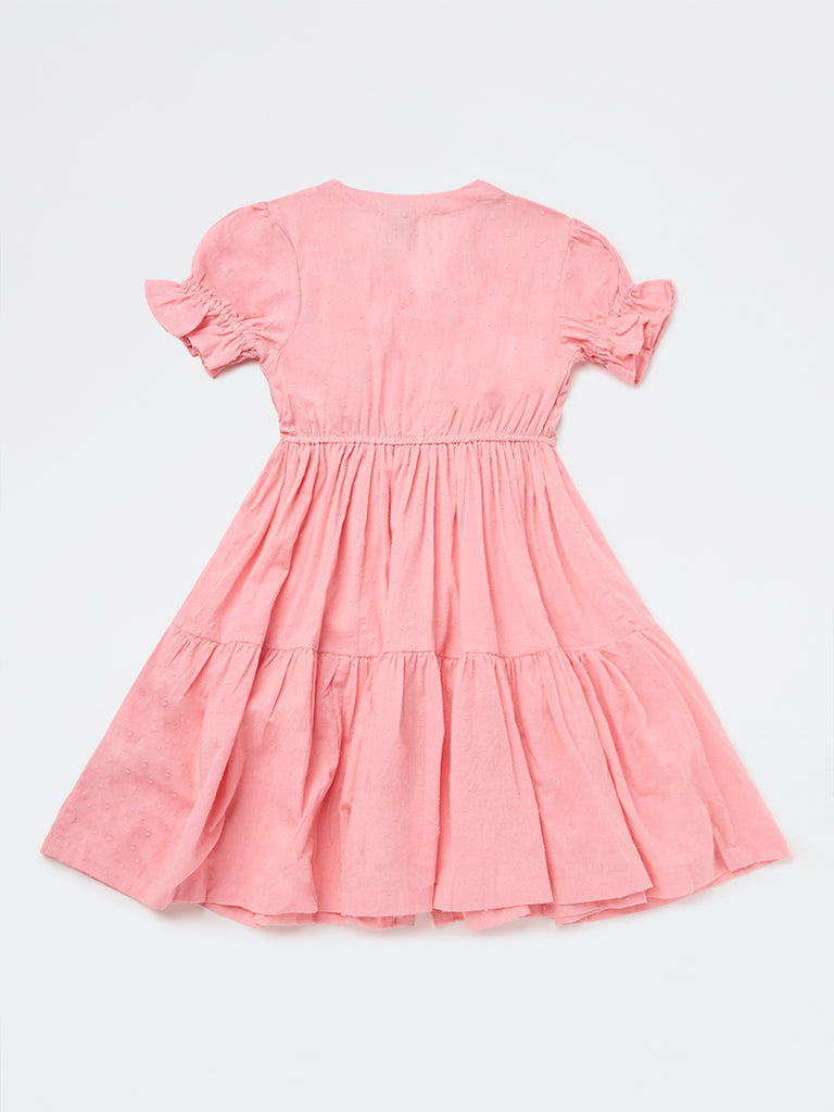 Utsa Kids Girls Pink Embroidered Cotton-Blend Tiered Dress - ( 8-14 yrs)