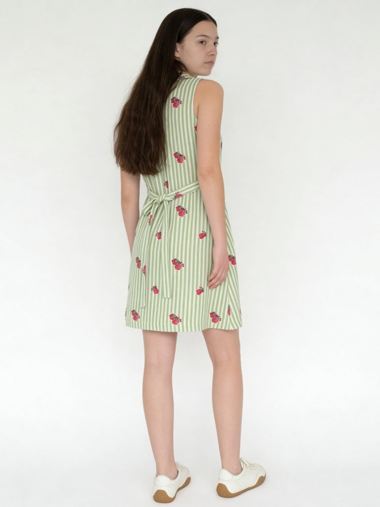 Utsa Kids Girls Green Striped Cotton A-Line Dress - (8-14 yrs)